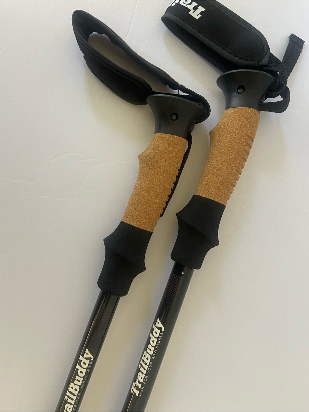 New - TrailBuddy Trekking Poles Black Aluminum - Cork Handle - 105 to 135cm - Picture 2 of 6